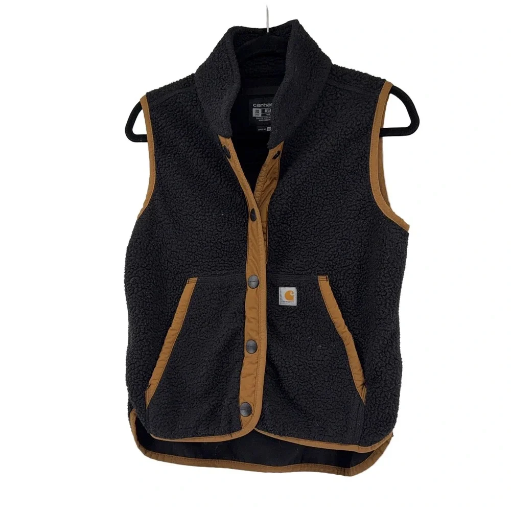 Carhartt Sherpa Fleece Vest Women's XS Black Brown Collared Lightweight Pockets